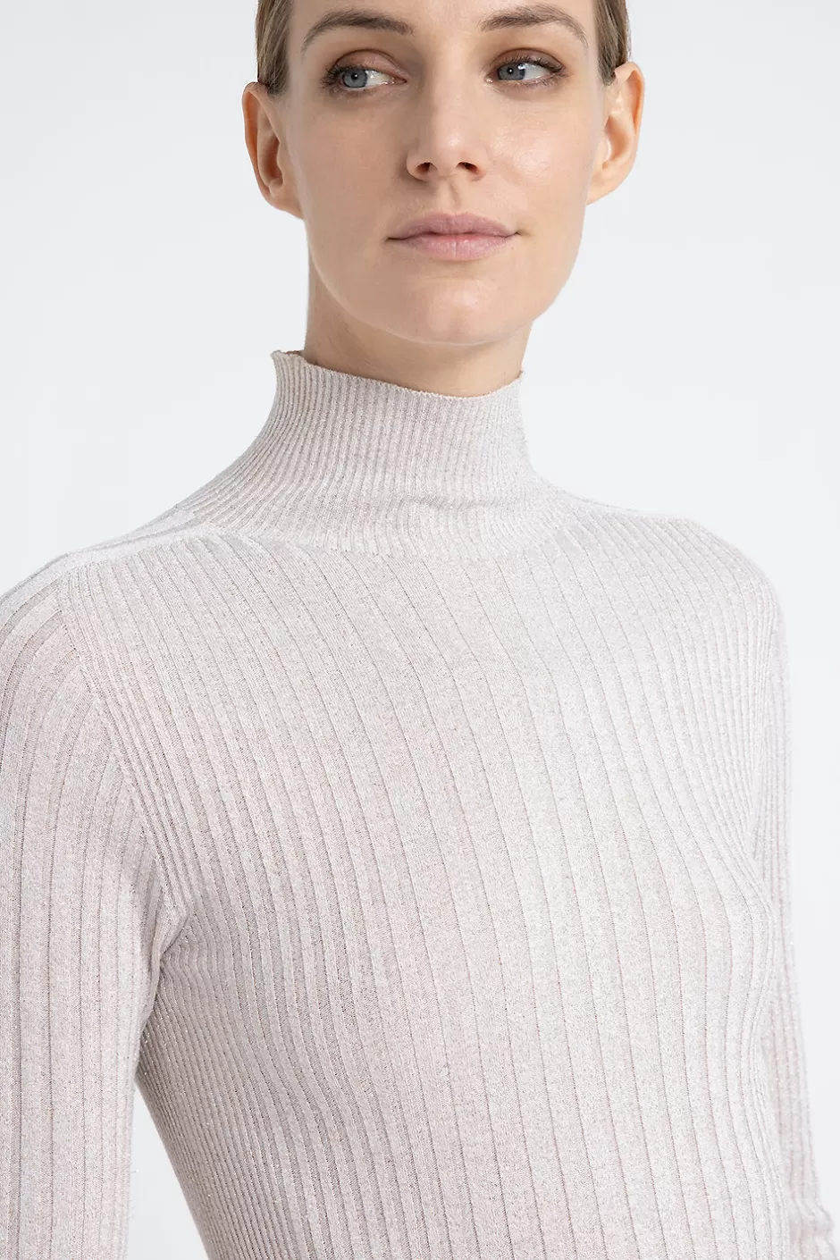 Maglieria | Peserico Maglia A Coste Collo Alto In Filato Di Viscosa E Lurex Orzo