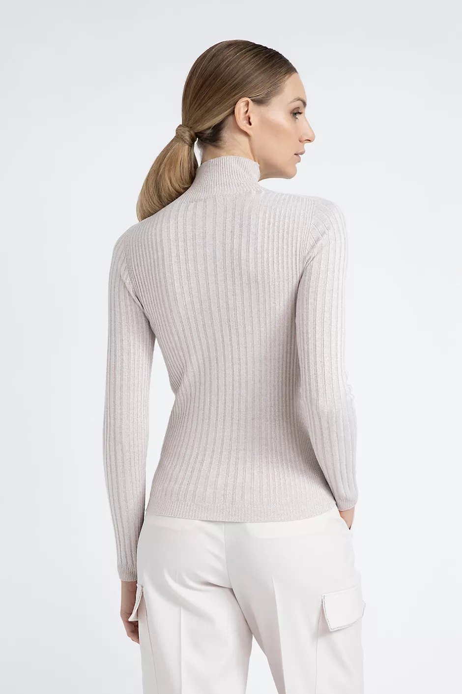 Maglieria | Peserico Maglia A Coste Collo Alto In Filato Di Viscosa E Lurex Orzo