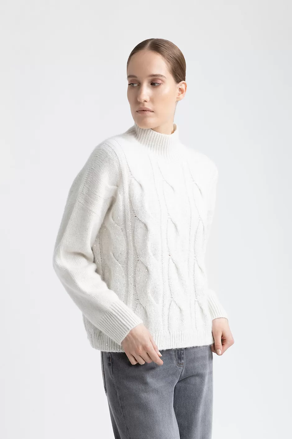 Maglieria | Peserico Maglia A Coste E Trecce In Lana, Seta, Cashmere Bianco naturale