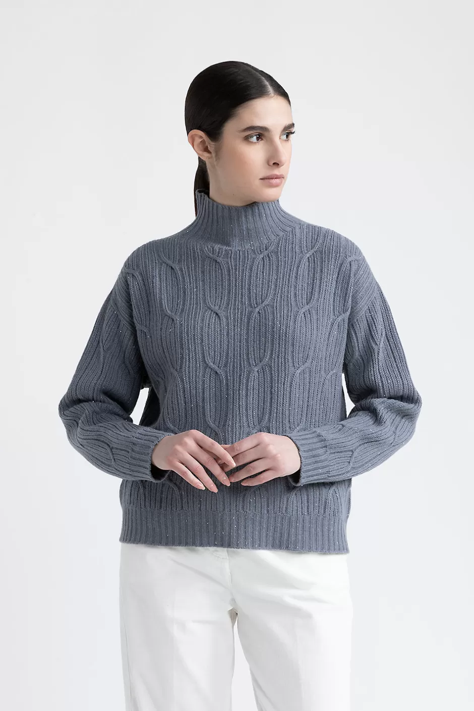 Maglieria | Peserico Maglia A Lupetto In Lana, Seta, Cashmere E Pagliuzza Laminata Ardesia