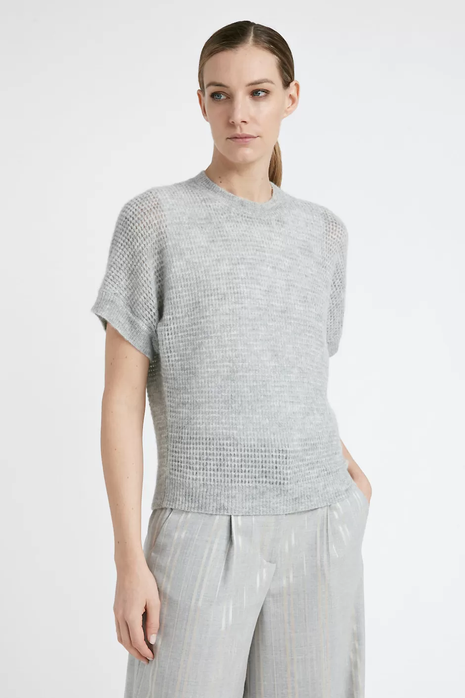 Maglieria | Peserico Maglia A Punto Traforato In Lana Merino E Alpaca Grigio nebbia