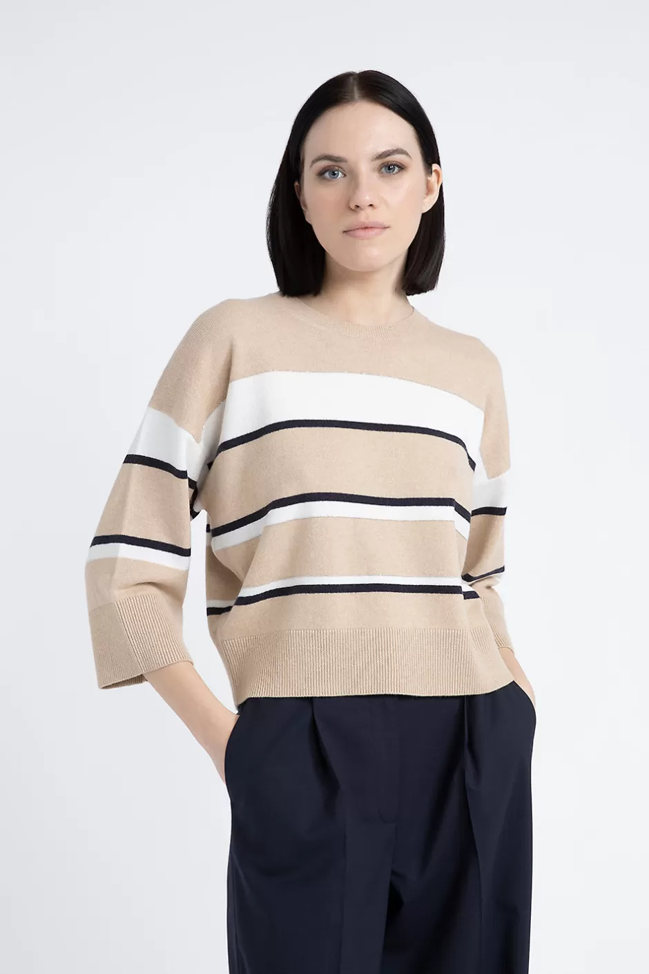 Maglieria | Peserico Maglia A Righe In Lana Seta Cashmere Latte macchiato