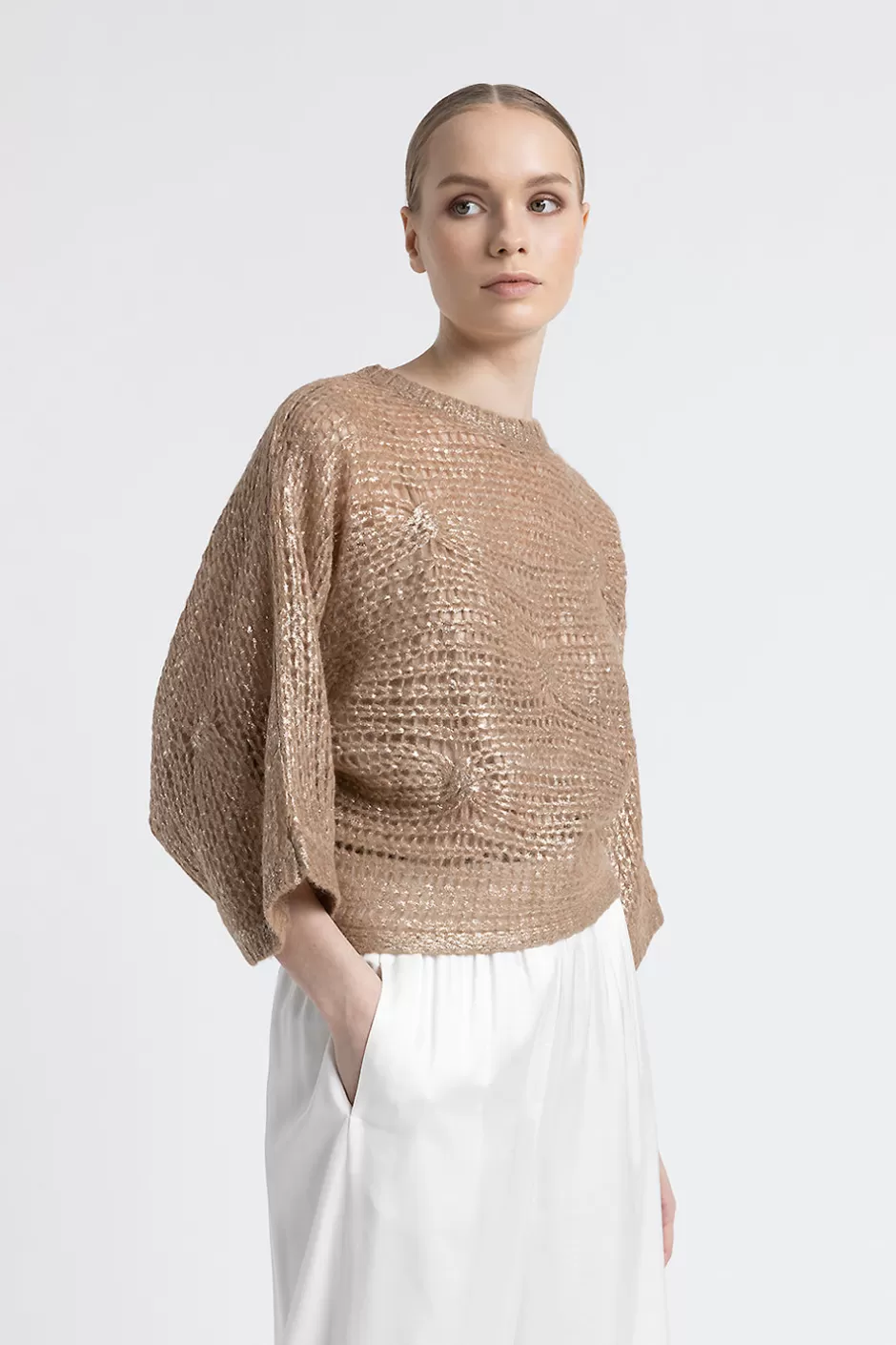Maglieria | Peserico Maglia Ampia In Filato A Rete Di Baby Alpaca Suri Latte macchiato