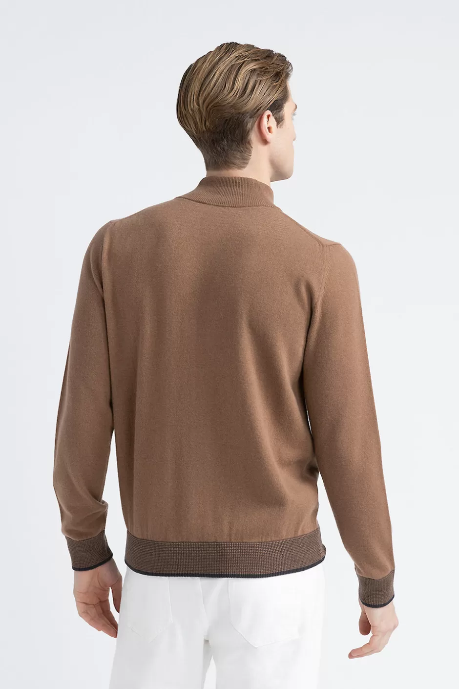 Maglieria | Peserico Maglia Collo Alto Con Zip In Lana, Seta E Cashmere Castagno