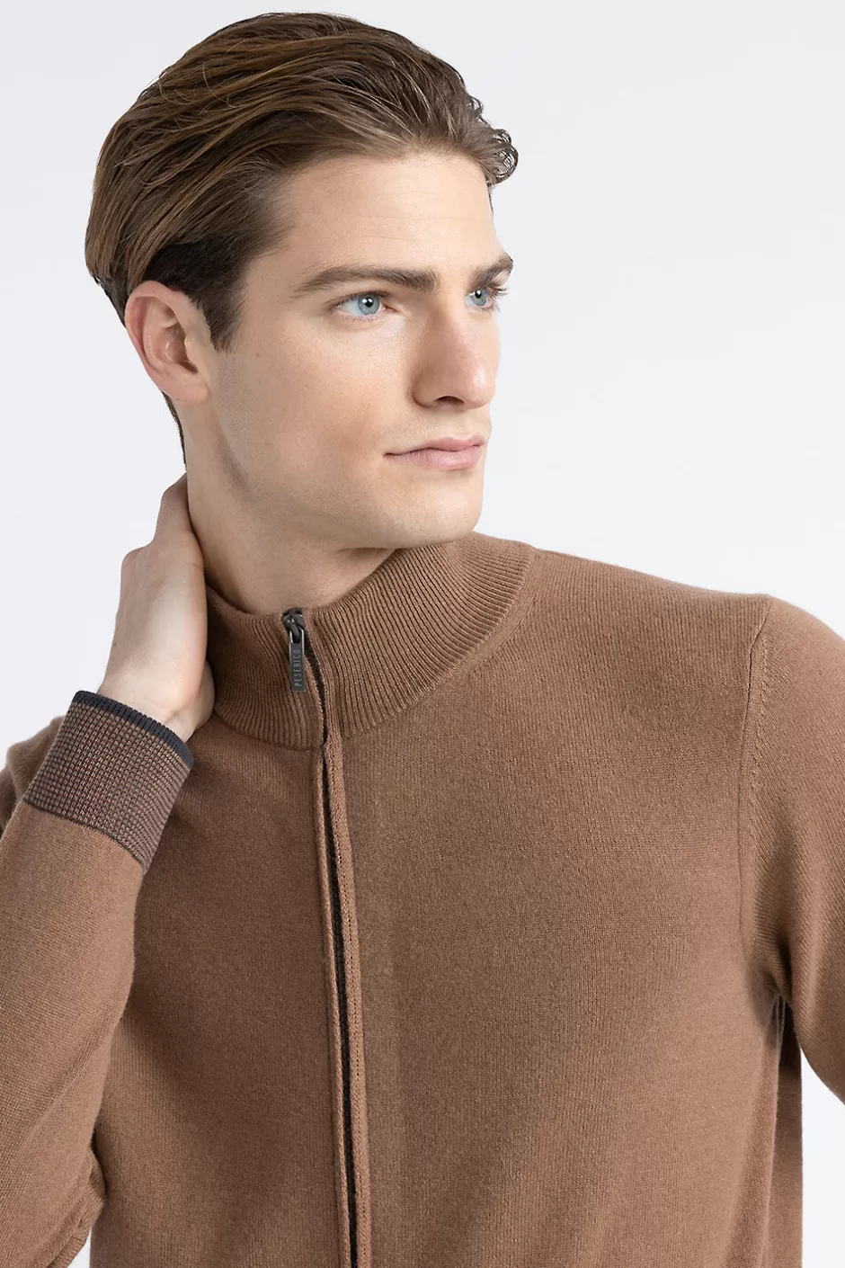 Maglieria | Peserico Maglia Collo Alto Con Zip In Lana, Seta E Cashmere Castagno