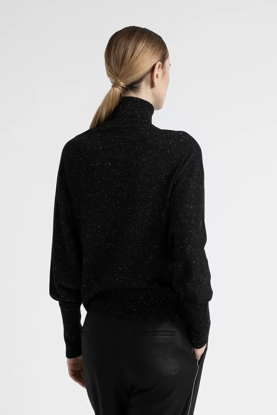 Maglieria | Peserico Maglia Collo Alto E Scollo A V In Lana E Viscosa Nero