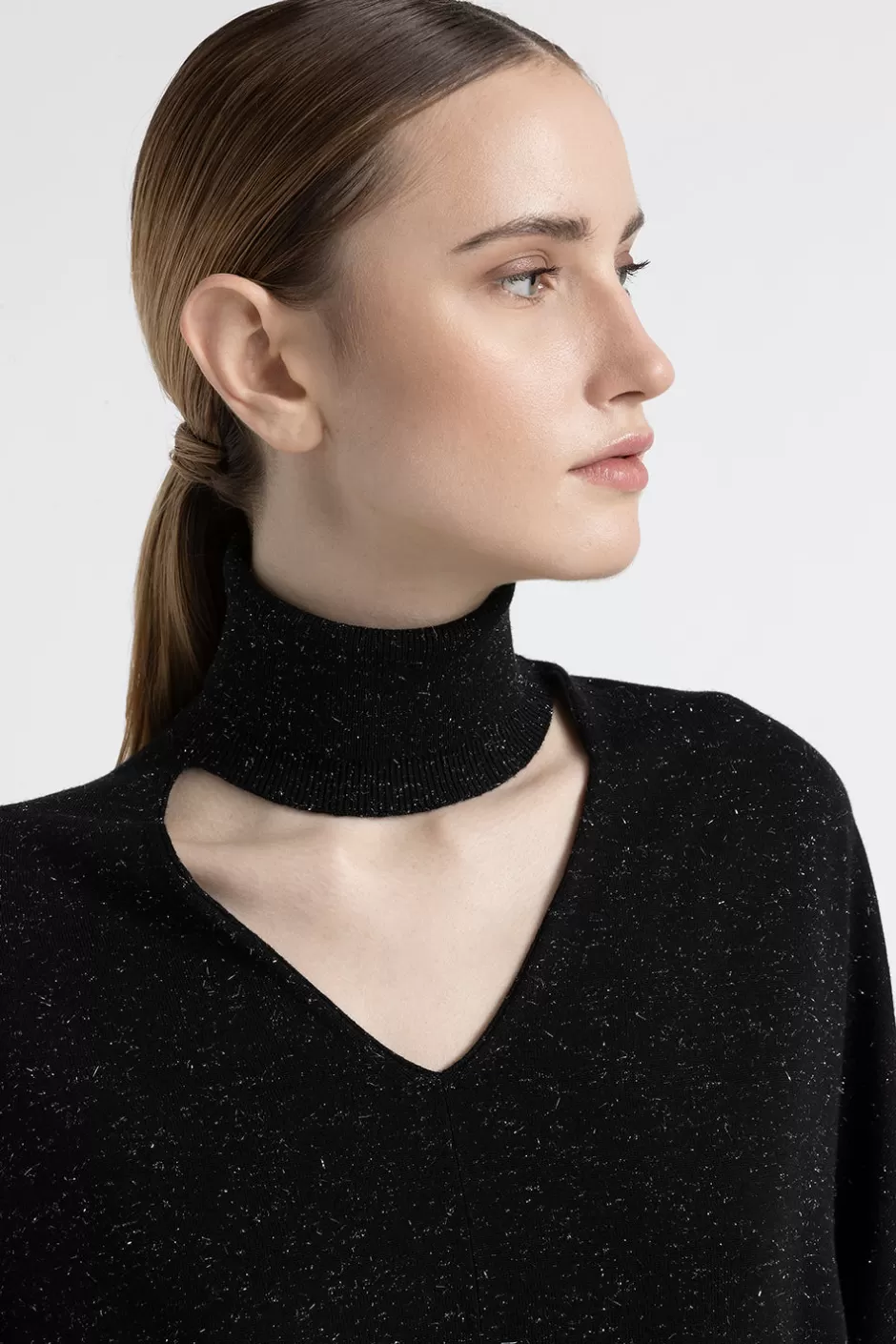Maglieria | Peserico Maglia Collo Alto E Scollo A V In Lana E Viscosa Nero