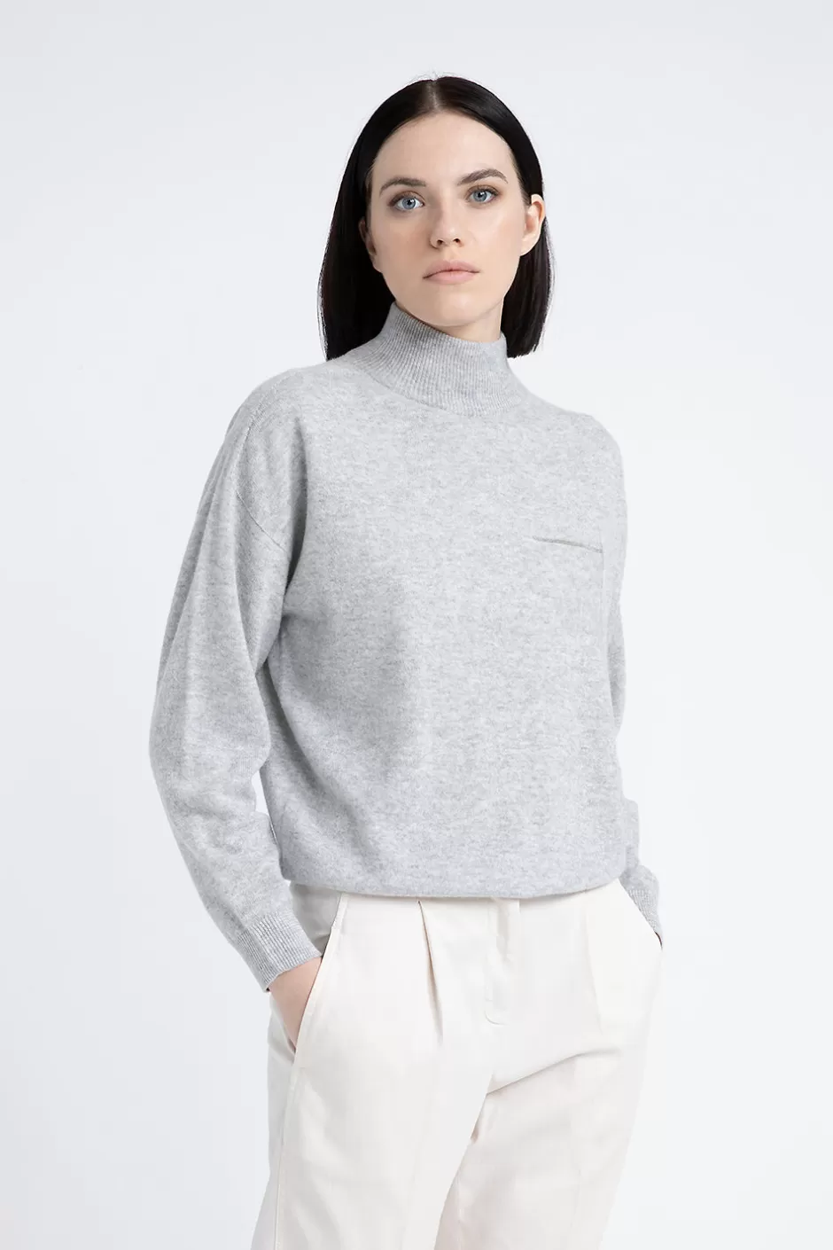 Maglieria | Peserico Maglia Collo Alto In Cashmere E Lurex Grigio nebbia