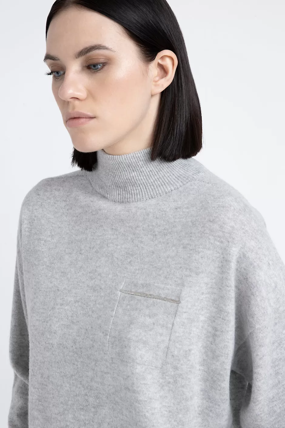 Maglieria | Peserico Maglia Collo Alto In Cashmere E Lurex Grigio nebbia