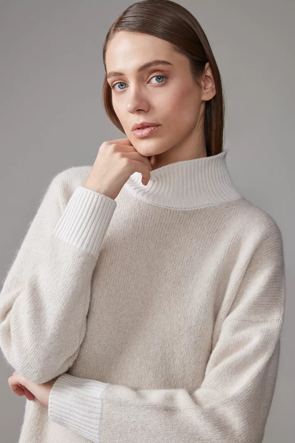 Maglieria | Peserico Maglia Collo Alto In Lana, Cashmere E Alpaca Latte macchiato