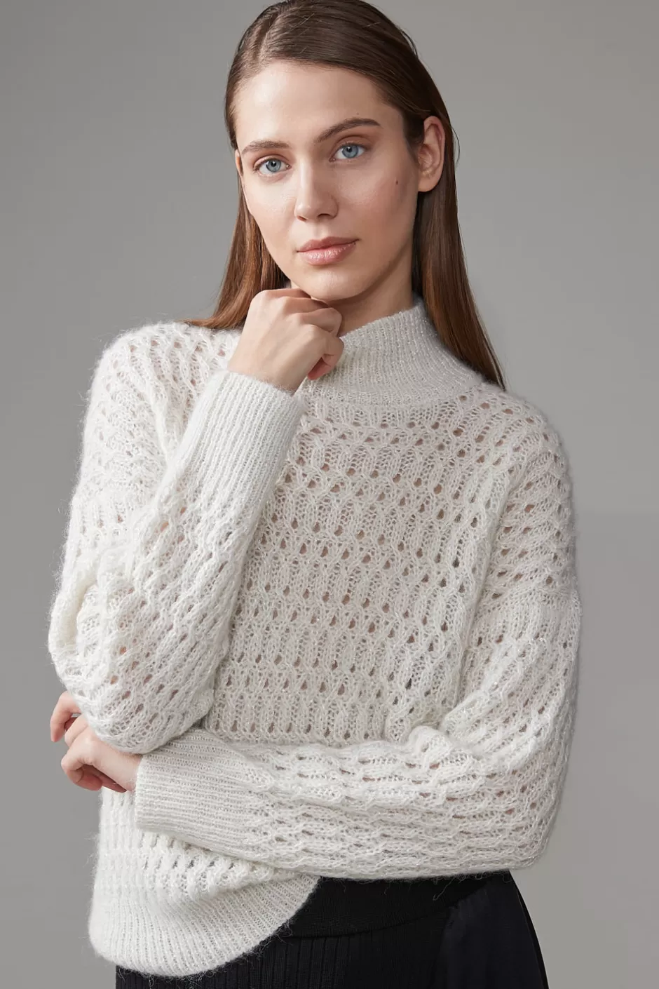 Maglieria | Peserico Maglia Collo Alto In Lana D'alpaca Intrecciata Bianco naturale