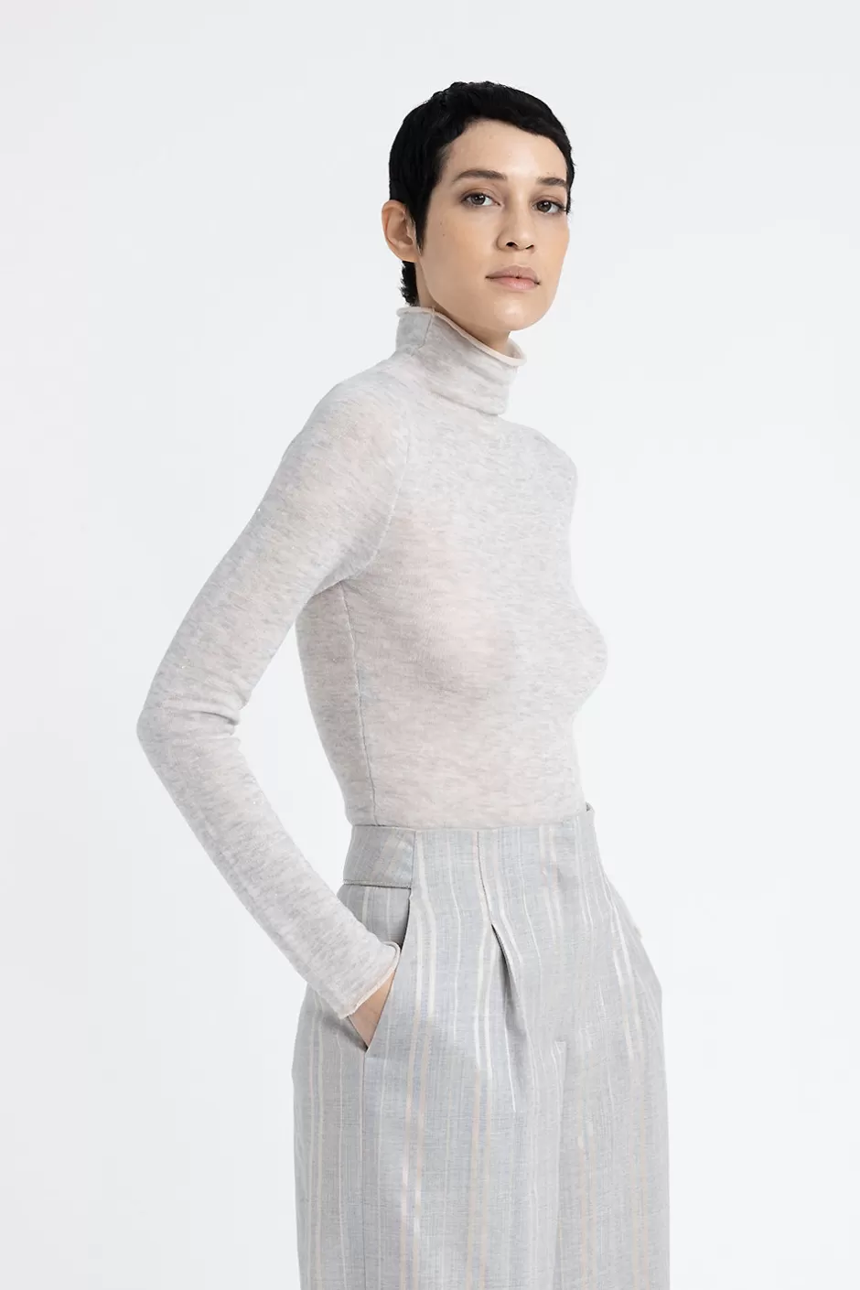 Maglieria | Peserico Maglia Collo Alto In Lana D'angora E Micro Paillettes Grigio nebbia
