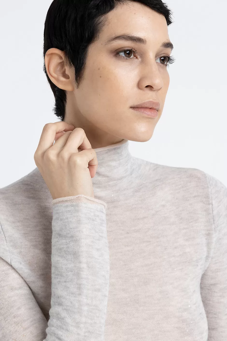 Maglieria | Peserico Maglia Collo Alto In Lana D'angora E Micro Paillettes Grigio nebbia