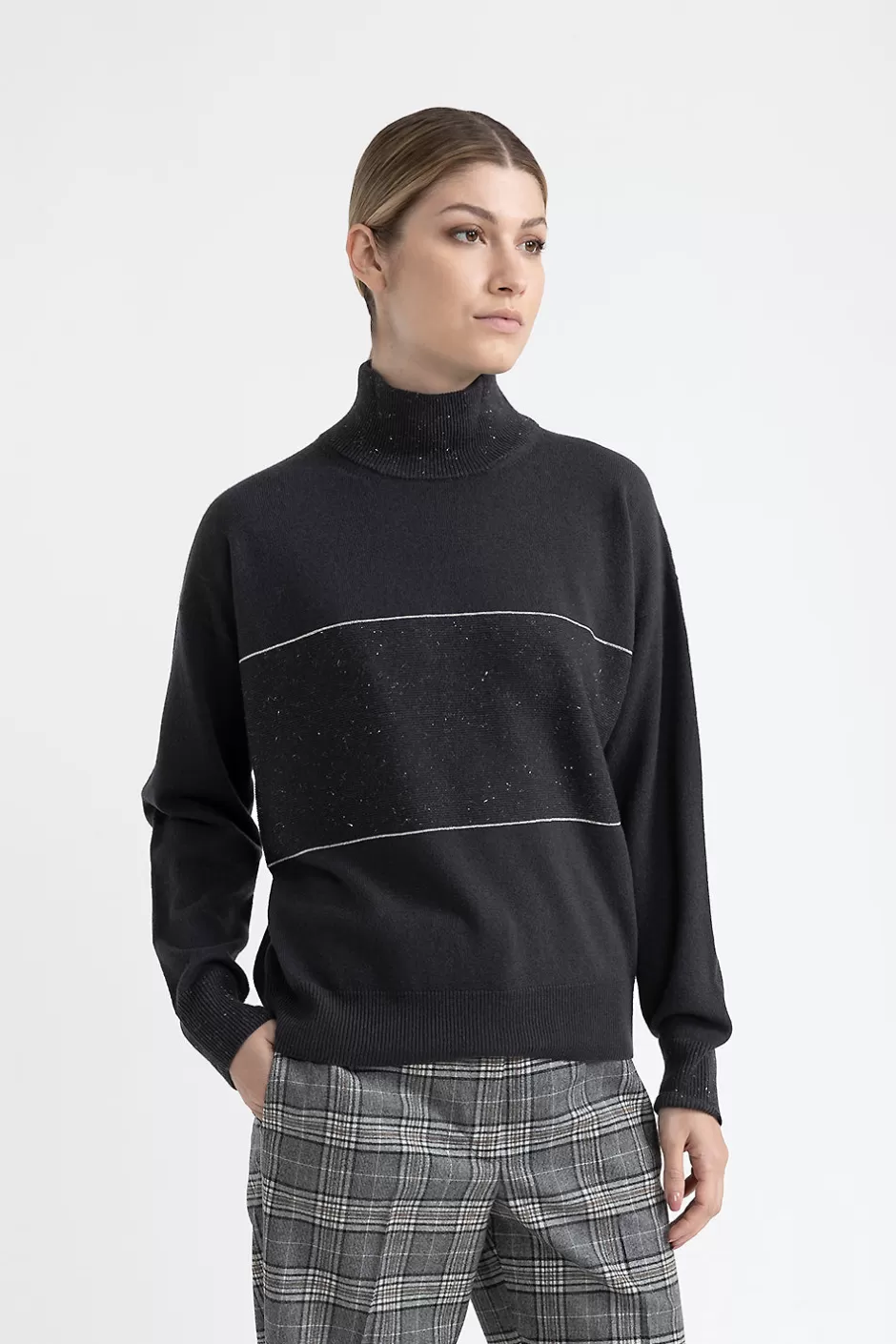 Maglieria | Peserico Maglia Con Collo A Lupetto In Lana, Seta Cashmere Con Lurex Grafite