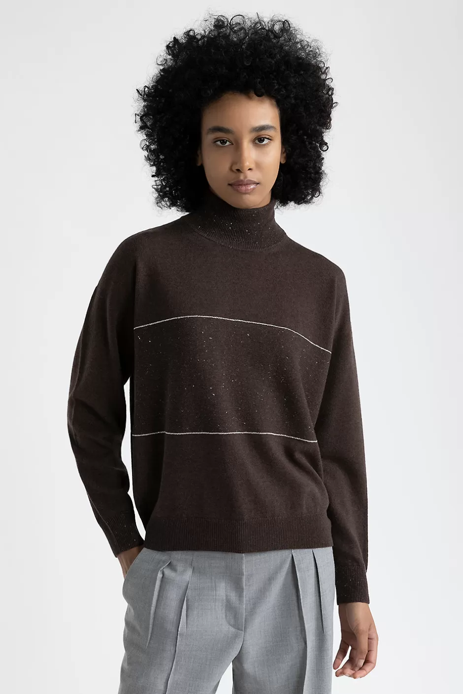 Maglieria | Peserico Maglia Con Collo A Lupetto In Lana, Seta Cashmere Con Lurex Noce