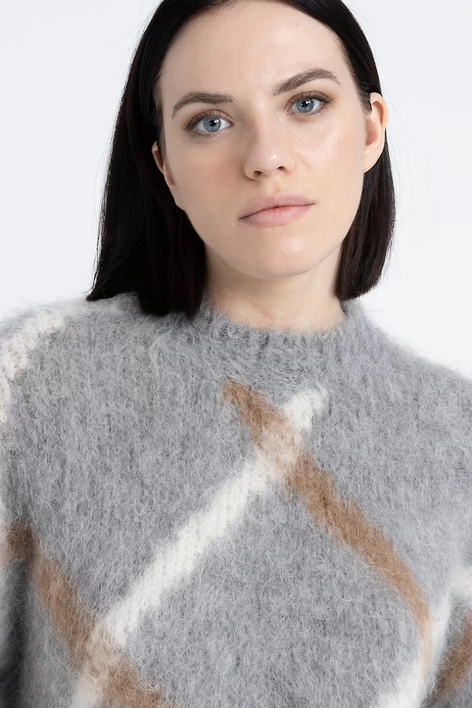 Maglieria | Peserico Maglia Con Motivo A Rombi In Alpaca E Merino Grigio nebbia