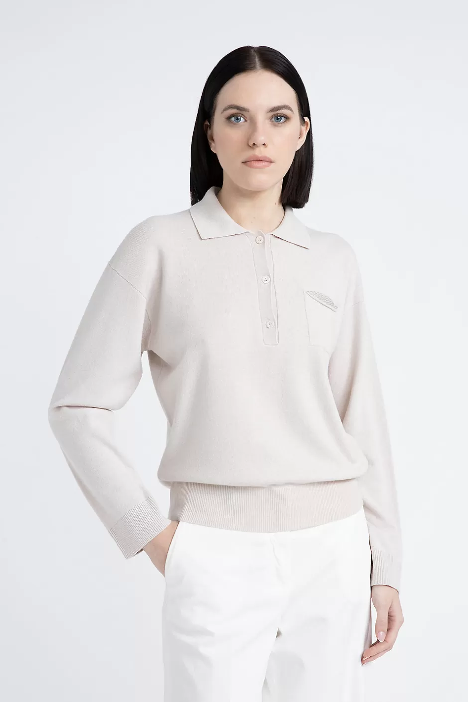 Maglieria | Peserico Maglia Con Scollo A Polo In Lana Seta E Cashmere Beige perla