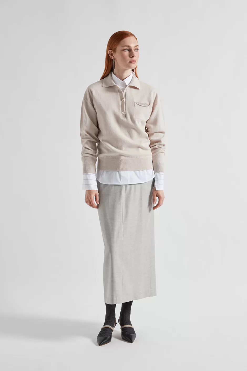 Maglieria | Peserico Maglia Con Scollo A Polo In Lana Seta E Cashmere Beige perla