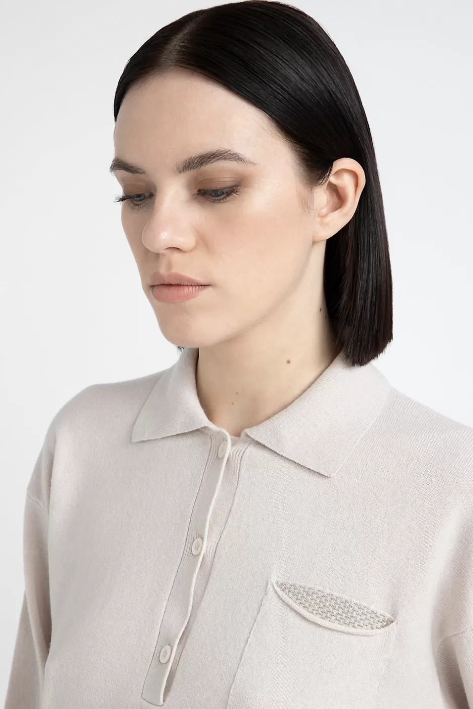 Maglieria | Peserico Maglia Con Scollo A Polo In Lana Seta E Cashmere Beige perla