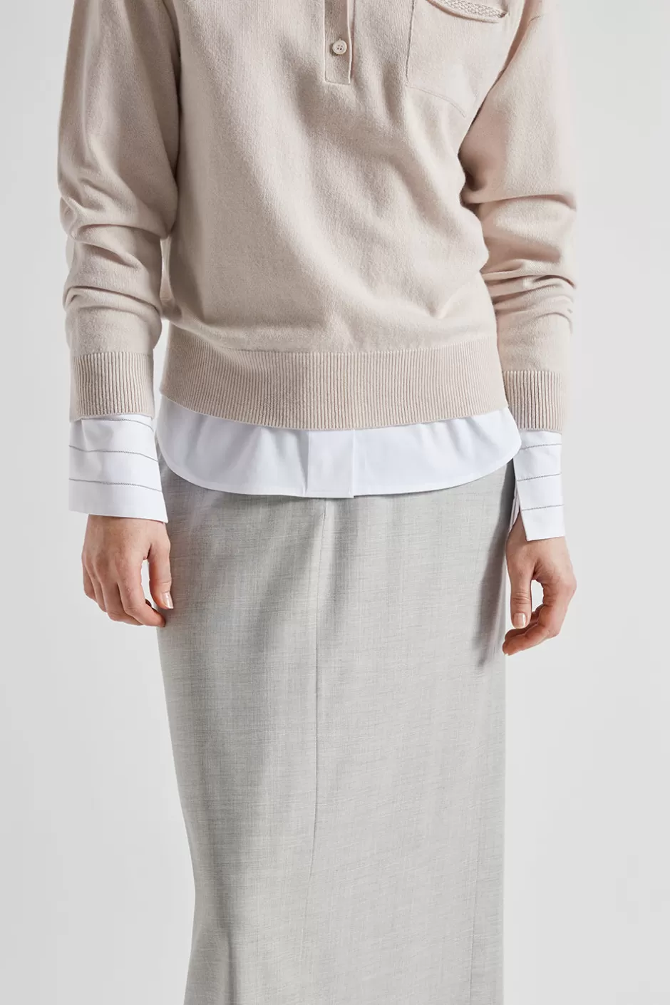 Maglieria | Peserico Maglia Con Scollo A Polo In Lana Seta E Cashmere Beige perla