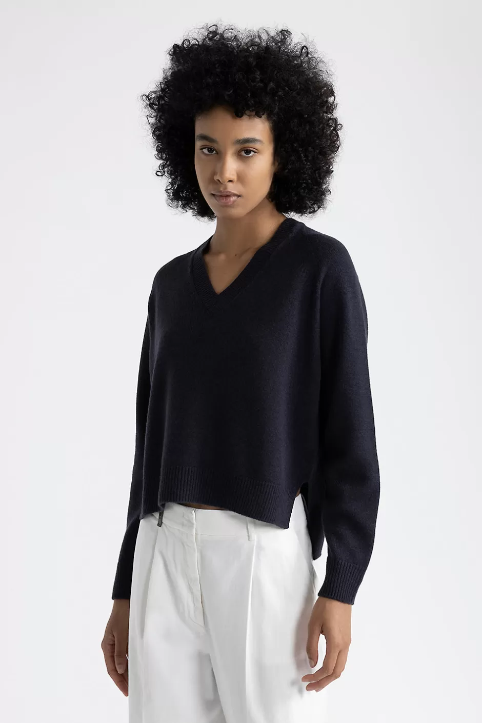 Maglieria | Peserico Maglia Con Scollo A V In Lana, Seta E Cashmere Blu calamaio