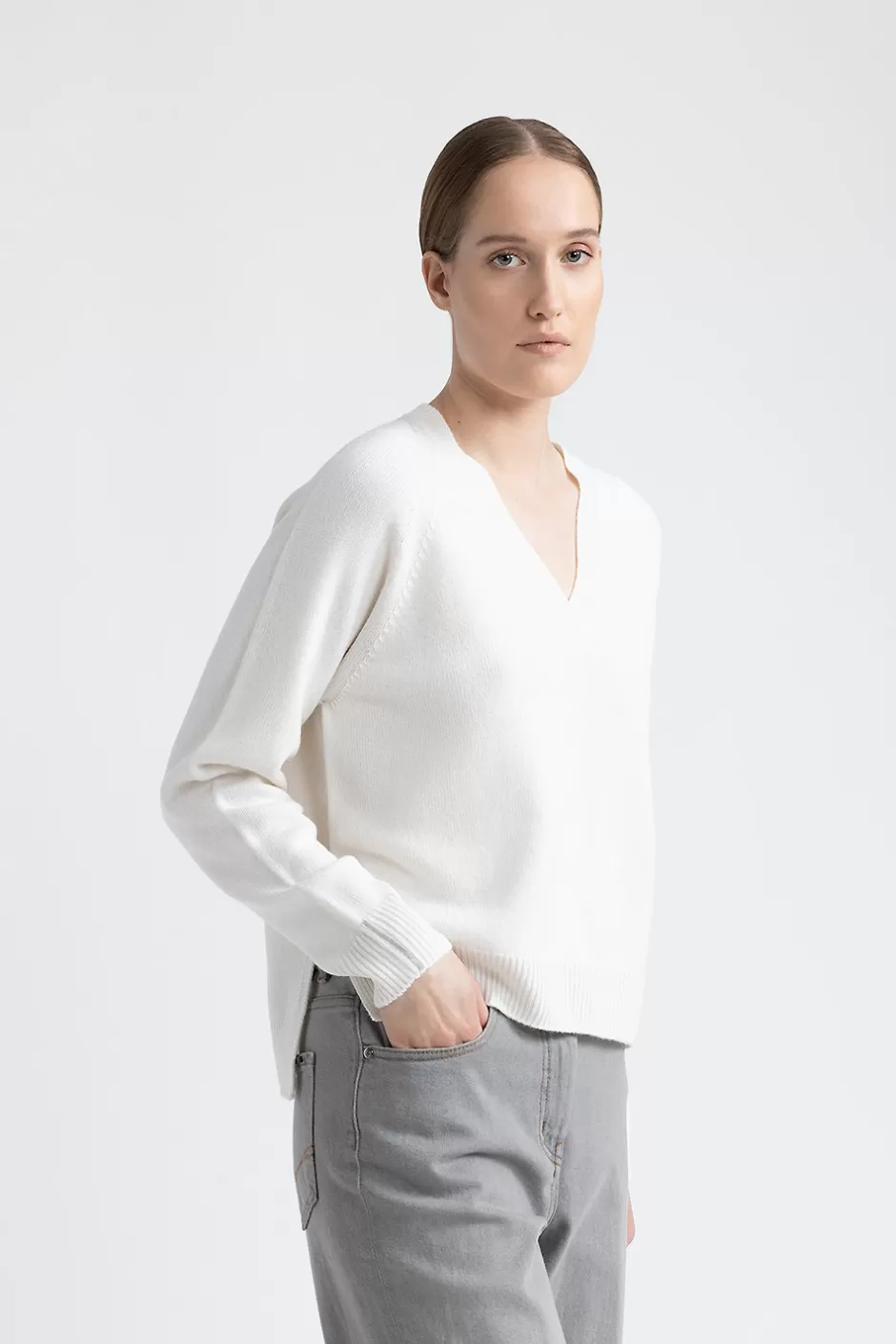 Completi E Set Coordinati | Maglieria | Peserico Maglia Con Scollo A V In Lana, Seta E Cashmere Bianco naturale