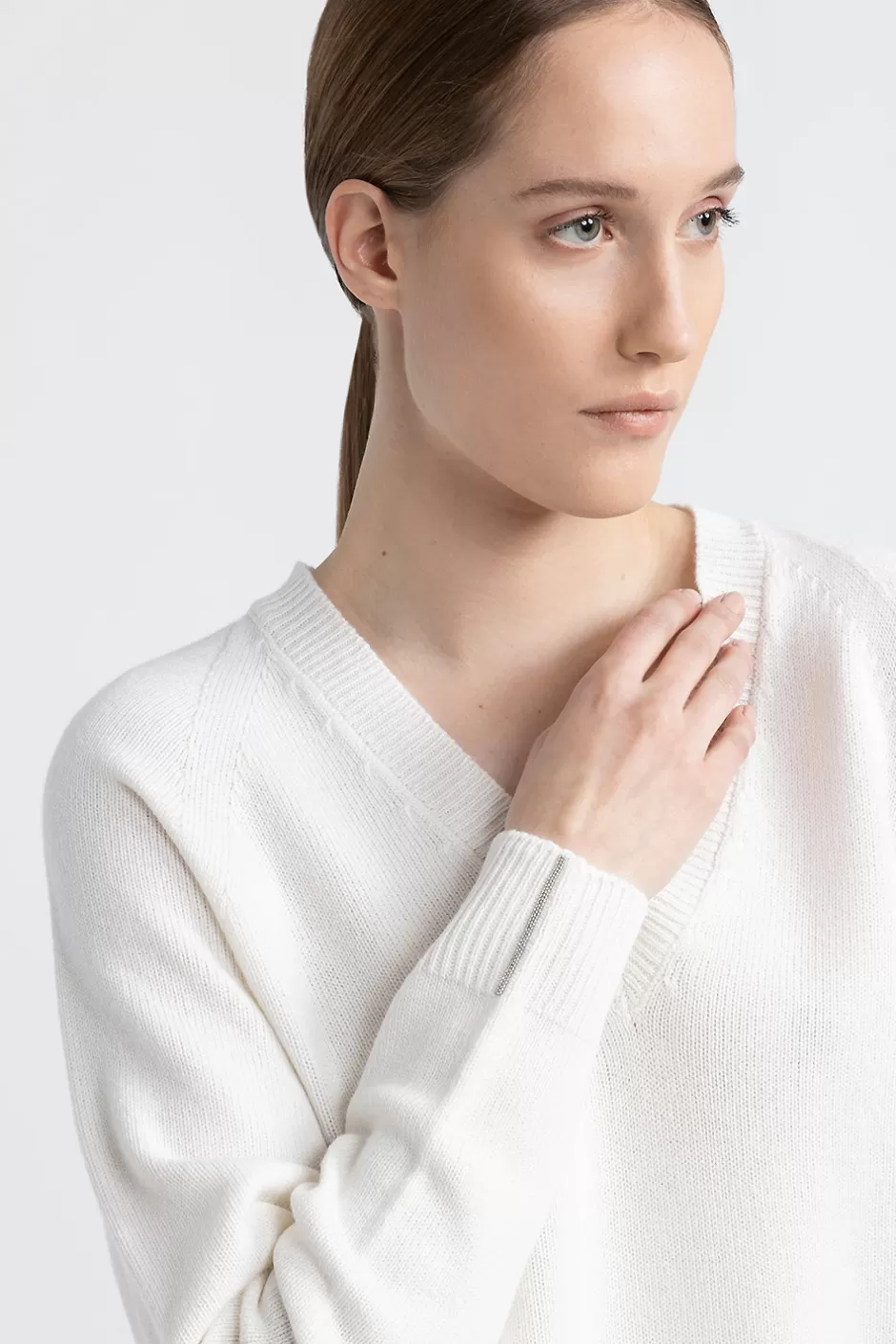 Completi E Set Coordinati | Maglieria | Peserico Maglia Con Scollo A V In Lana, Seta E Cashmere Bianco naturale