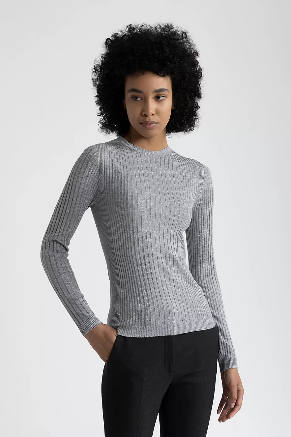Maglieria | Peserico Maglia Girocollo A Coste In Filato Di Viscosa E Lurex Grigio