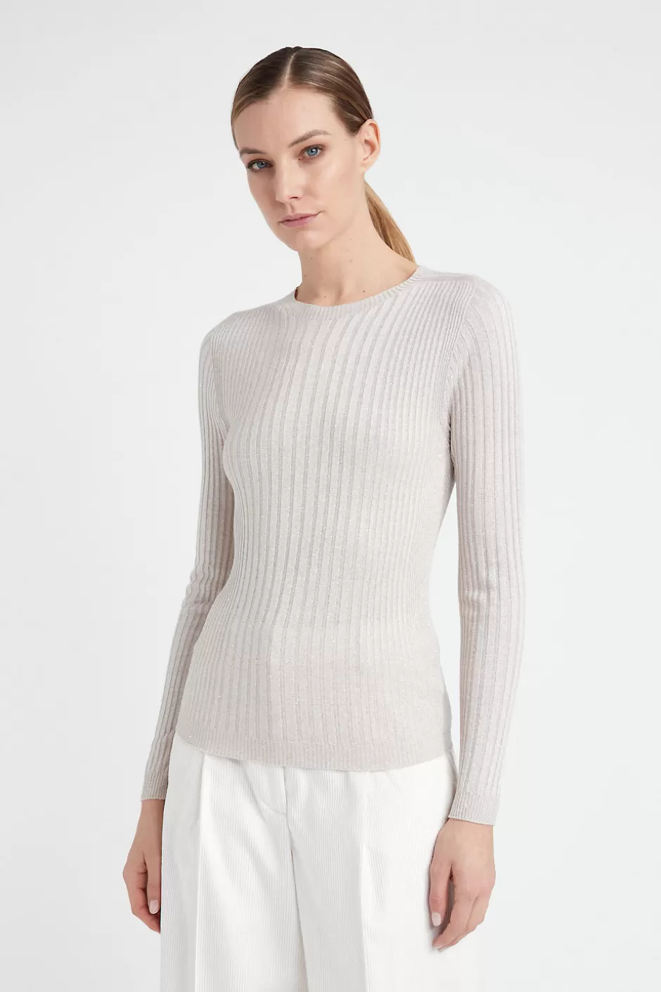 Maglieria | Peserico Maglia Girocollo A Coste In Filato Di Viscosa E Lurex Orzo