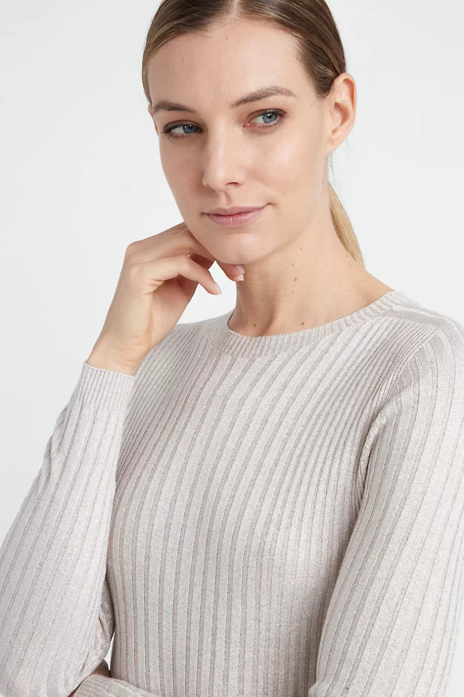 Maglieria | Peserico Maglia Girocollo A Coste In Filato Di Viscosa E Lurex Orzo