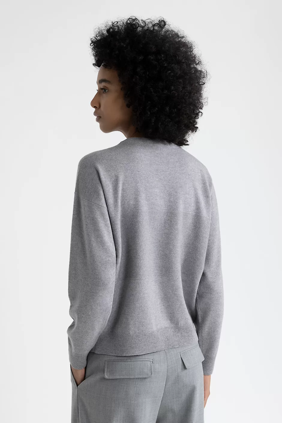 Maglieria | Peserico Maglia Girocollo Con Ricami In Lana, Seta E Cashmere Con Lurex Granito