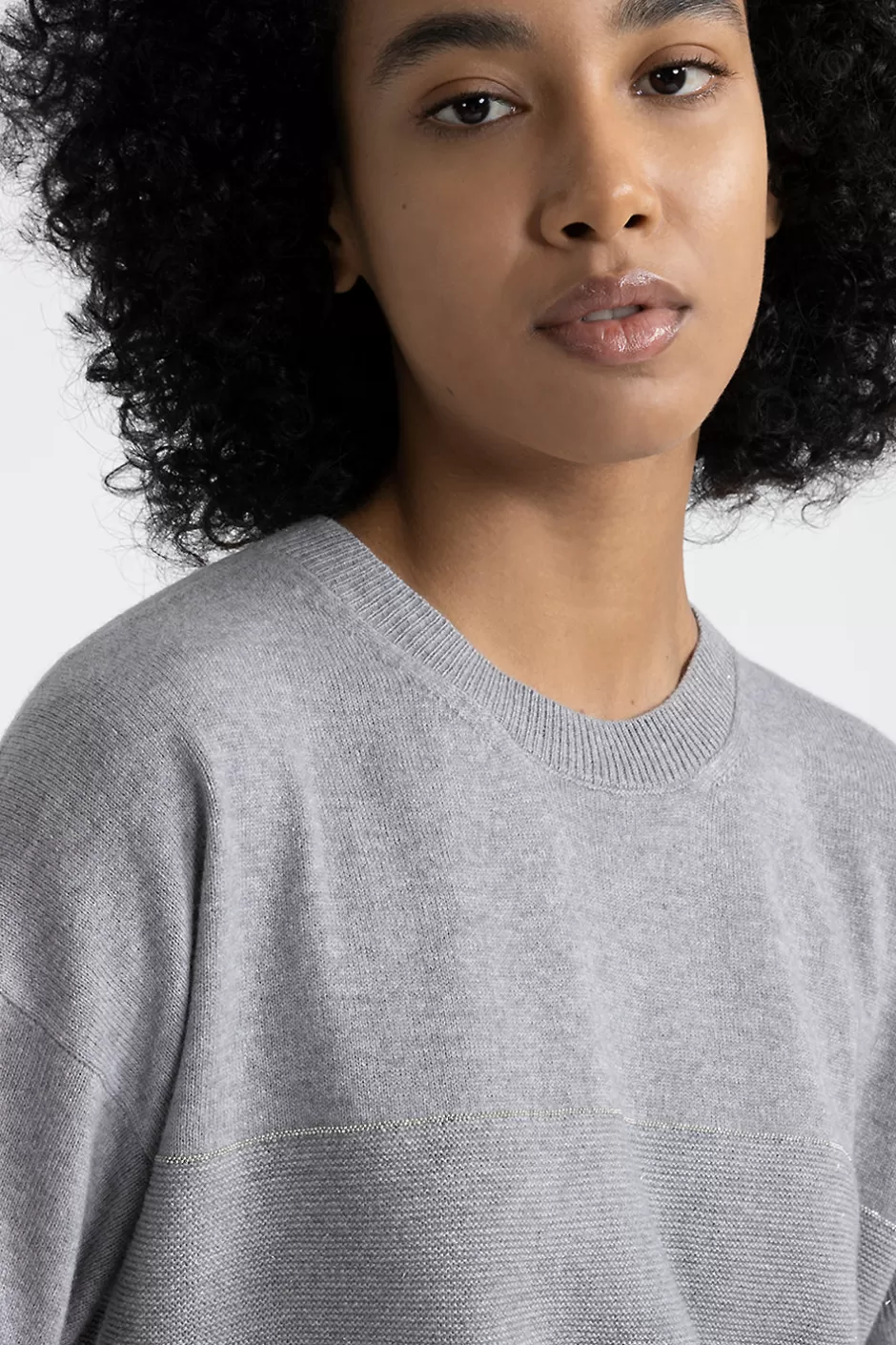 Maglieria | Peserico Maglia Girocollo Con Ricami In Lana, Seta E Cashmere Con Lurex Granito