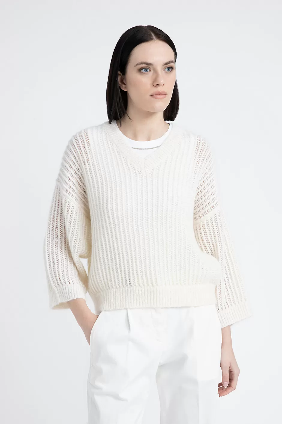 Maglieria | Peserico Maglia Girocollo In Lana D'alpaca Lurex E Paillettes Bianco naturale