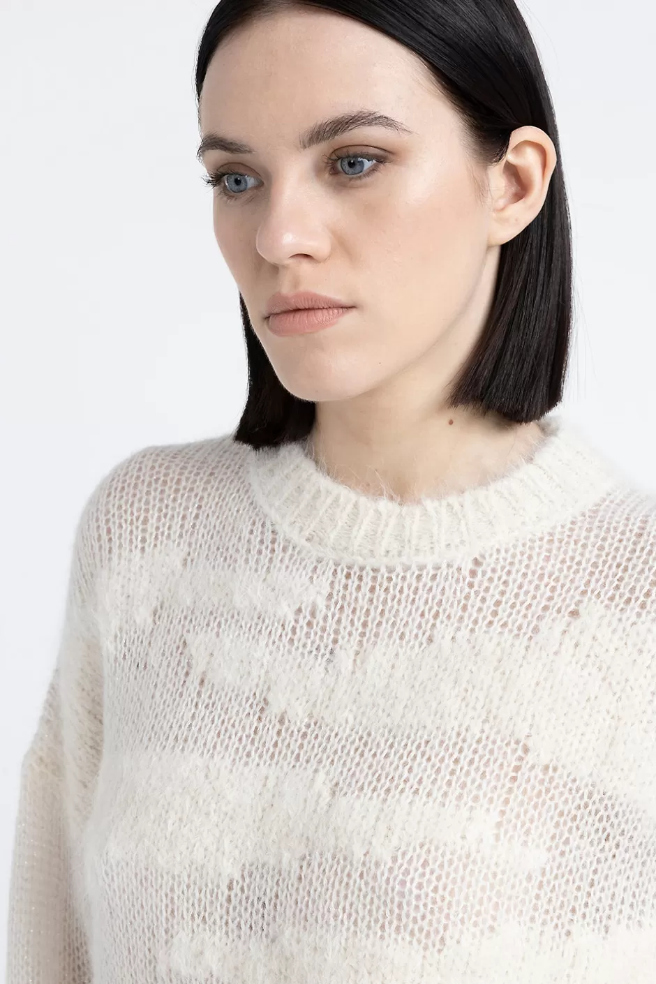 Maglieria | Peserico Maglia Girocollo In Lana Merino, Alpaca E Lurex Bianco naturale