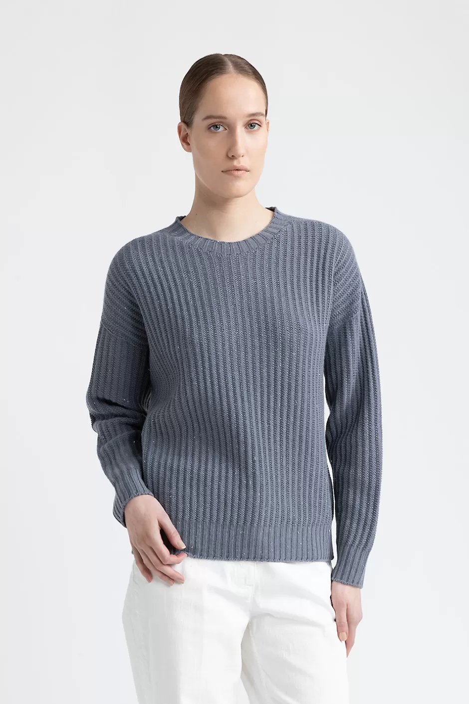 Maglieria | Peserico Maglia Girocollo In Lana, Seta E Cashmere Con Lurex Ardesia