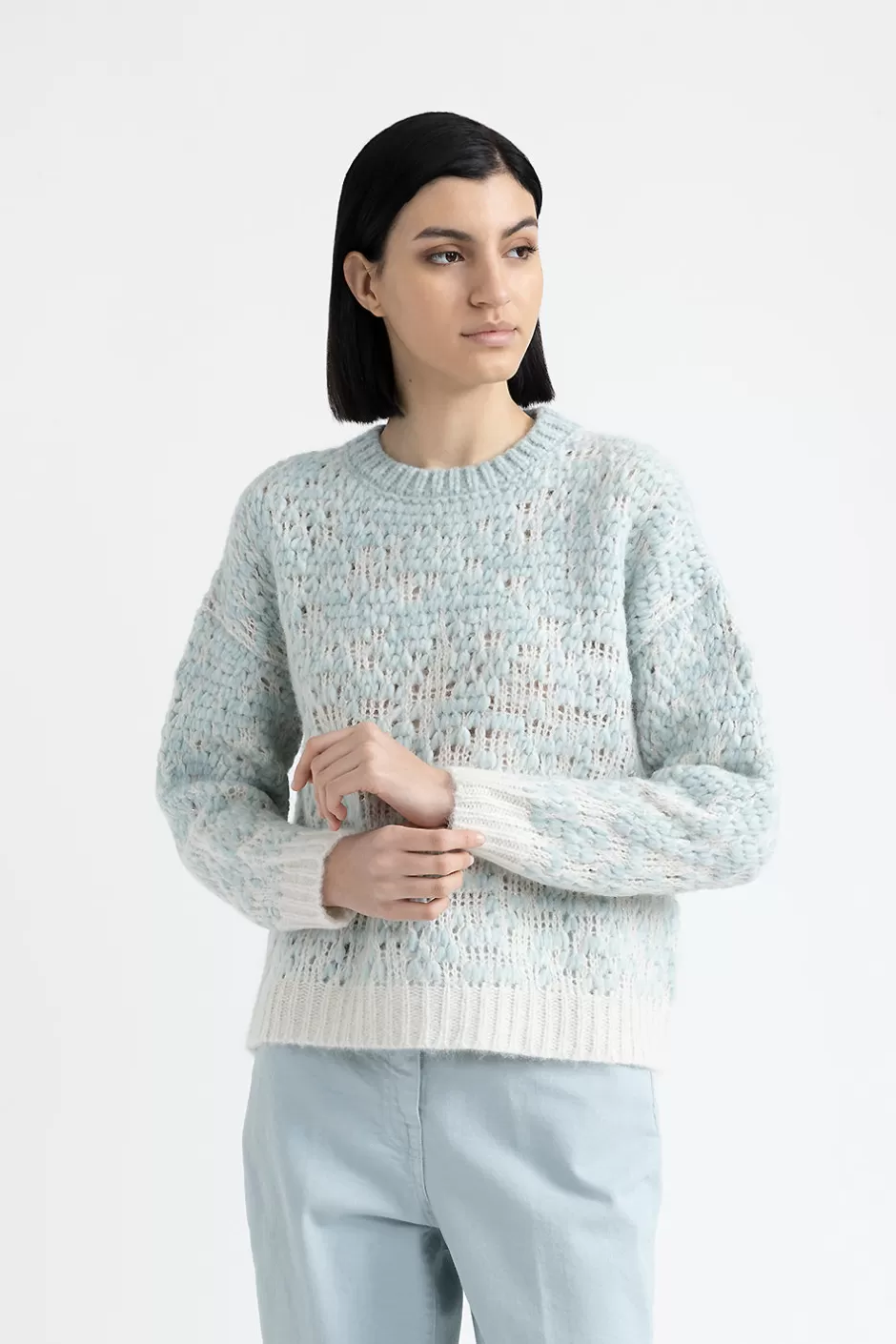 Maglieria | Peserico Maglia Jacquard Degradé In Lana E Alpaca Suri Con Lurex Verde Sorgiva