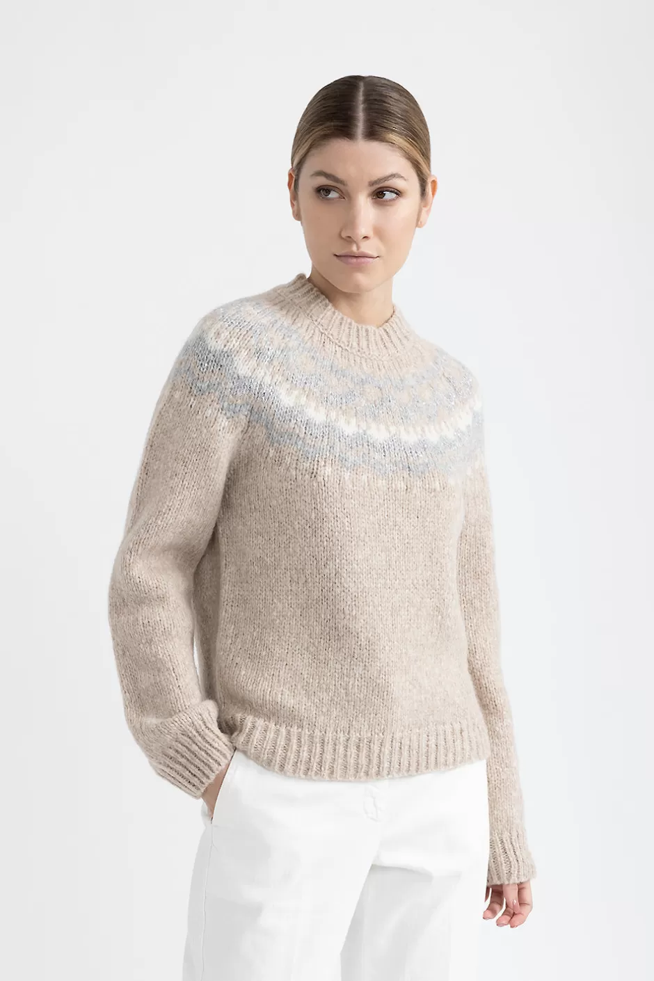 Maglieria | Peserico Maglia Jacquard In Lana E Alpaca Con Micropaillettes Latte macchiato