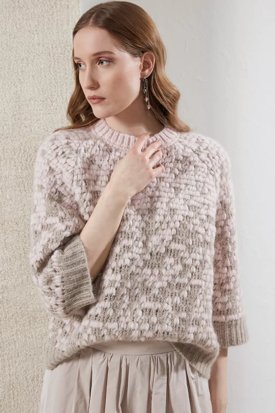 Maglieria | Peserico Maglia Jacquardin Lana E Baby Alpaca Suri Con Dettagli Lurex Albeggio