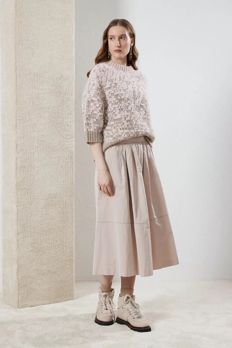 Maglieria | Peserico Maglia Jacquardin Lana E Baby Alpaca Suri Con Dettagli Lurex Albeggio