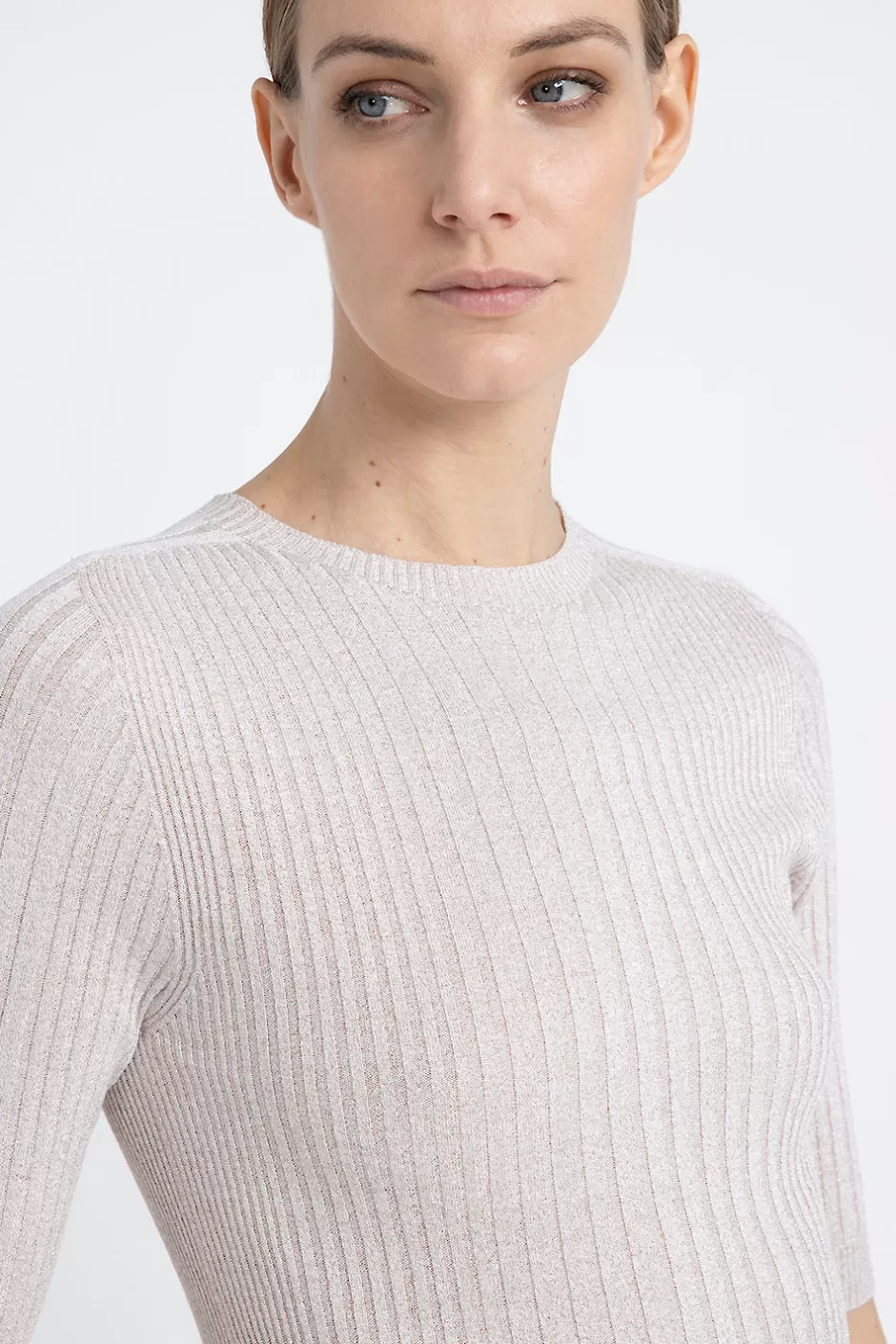 Maglieria | Peserico Maglia Maniche Corte A Coste In Filato Di Viscosa E Lurex Orzo