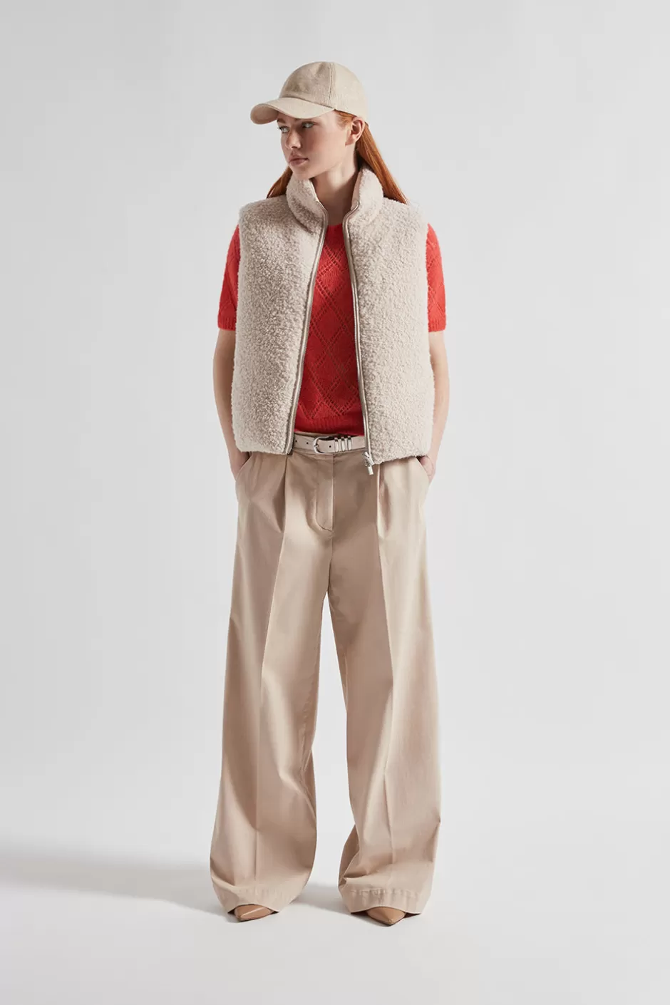 Maglieria | Peserico Maglia Maniche Corte A Rombi In Lana Merino E Alpaca Rosso foliage