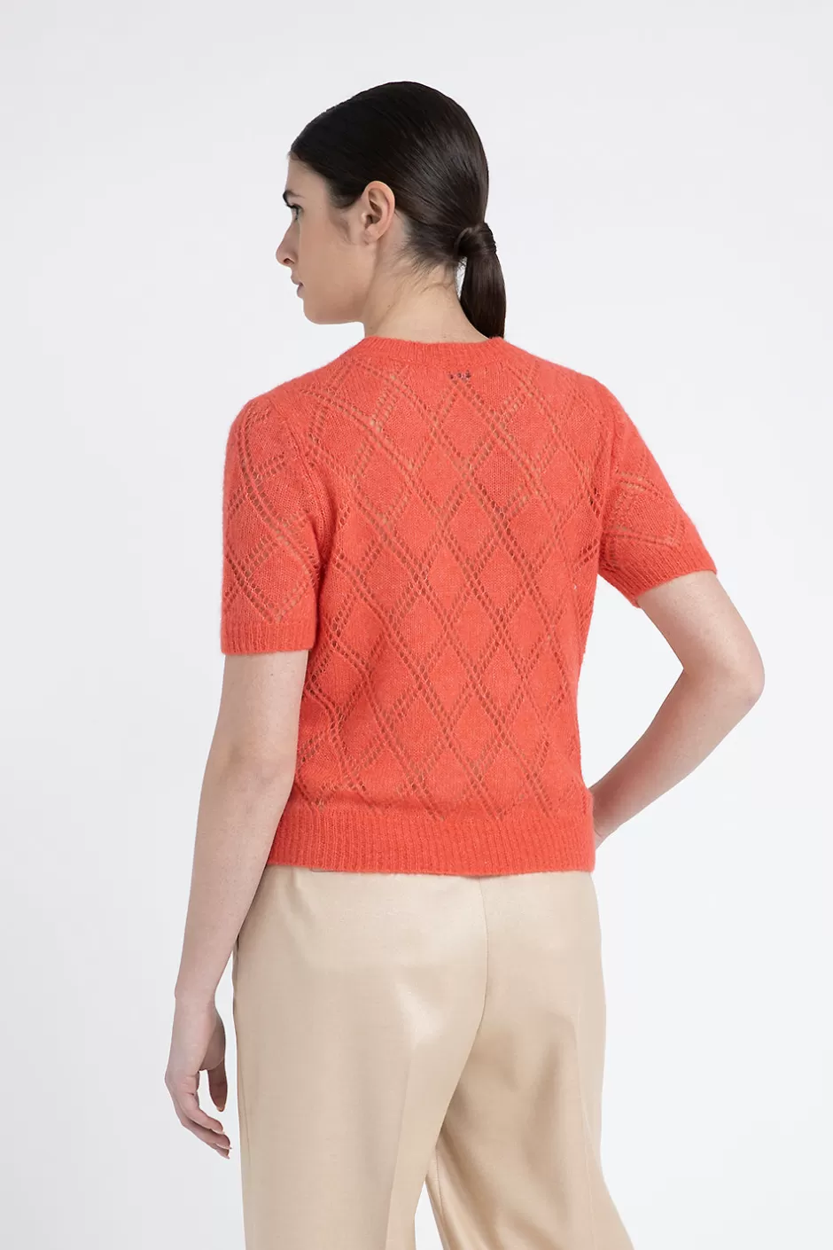 Maglieria | Peserico Maglia Maniche Corte A Rombi In Lana Merino E Alpaca Rosso foliage