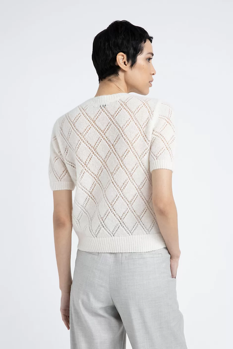 Maglieria | Peserico Maglia Maniche Corte A Rombi In Lana Merino E Alpaca Bianco naturale