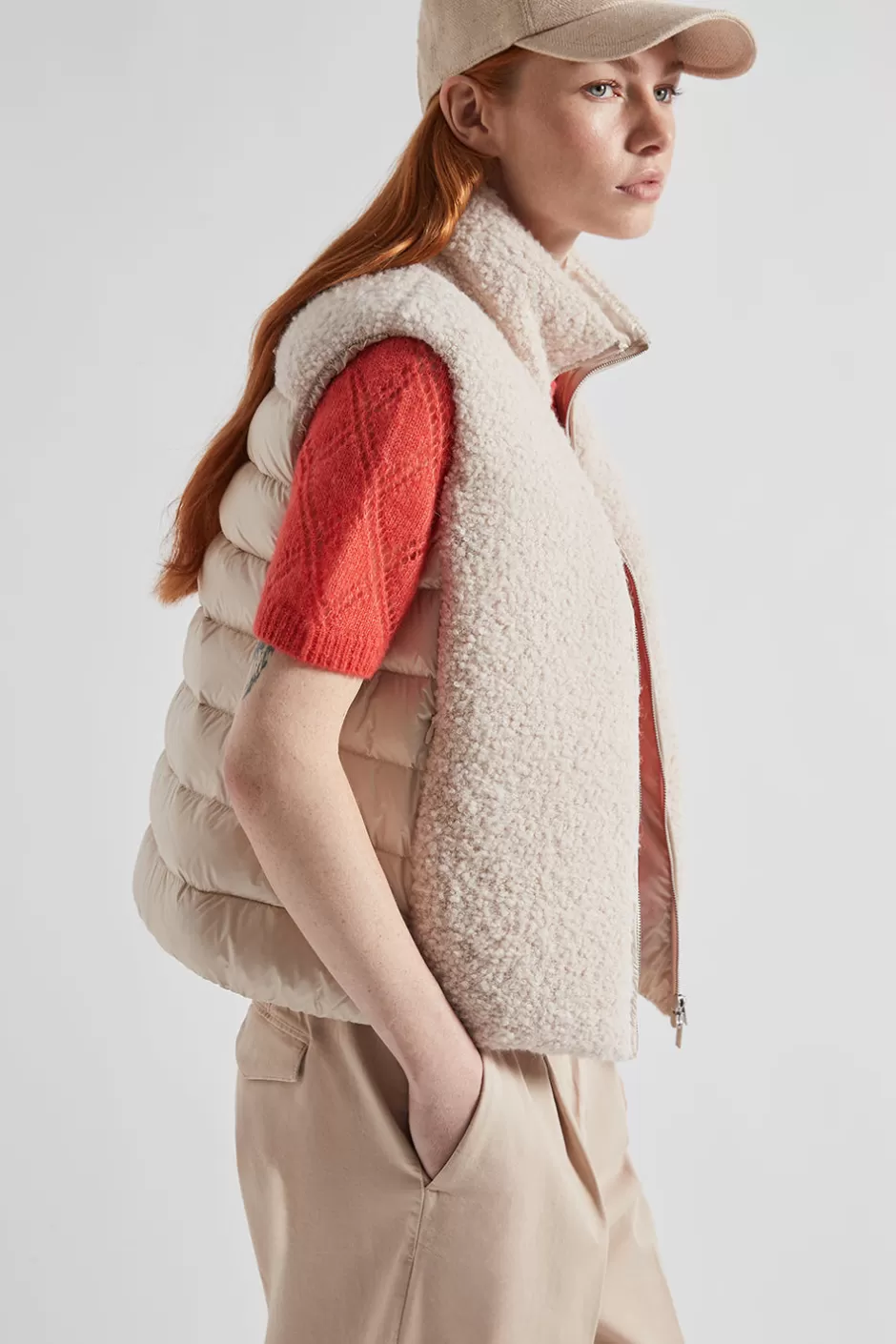 Maglieria | Peserico Maglia Maniche Corte A Rombi In Lana Merino E Alpaca Rosso foliage