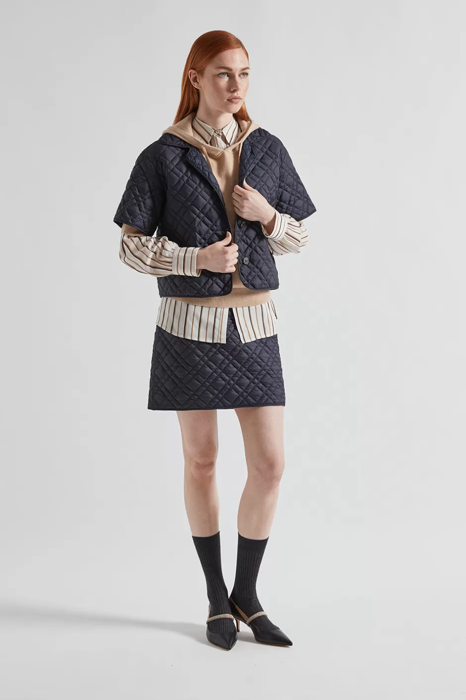 Completi E Set Coordinati | Maglieria | Peserico Maglia Maniche Corte Con Cappuccio In Lana Seta Cashmere Latte macchiato