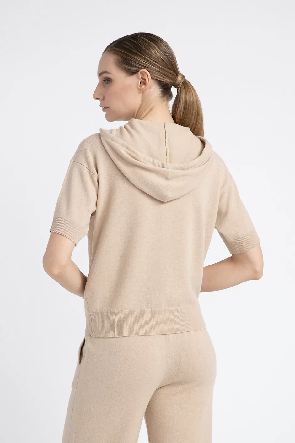Completi E Set Coordinati | Maglieria | Peserico Maglia Maniche Corte Con Cappuccio In Lana Seta Cashmere Latte macchiato