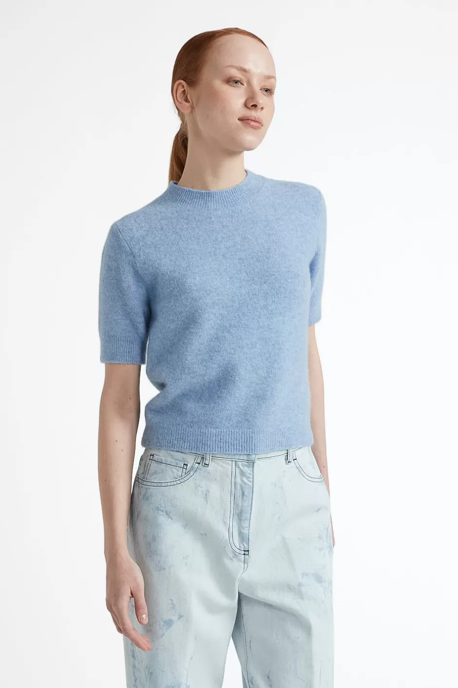 Maglieria | Peserico Maglia Maniche Corte In Filato D'alpaca E Lana Stretch Cielo d'Inverno
