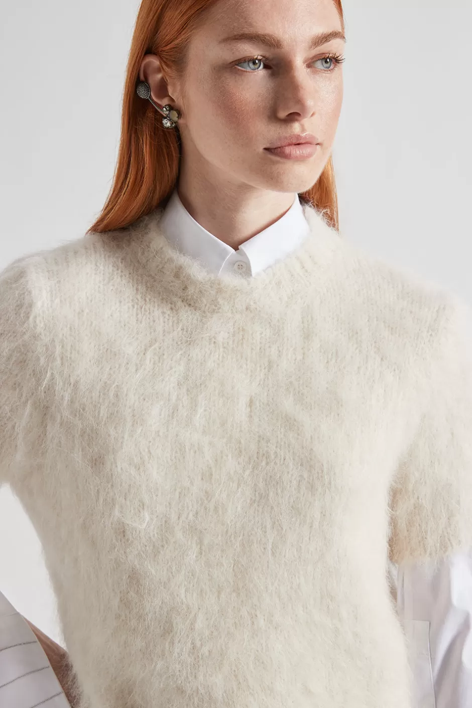 Maglieria | Peserico Maglia Maniche Corte In Filato Di Lana D'alpaca E Merino Bianco naturale
