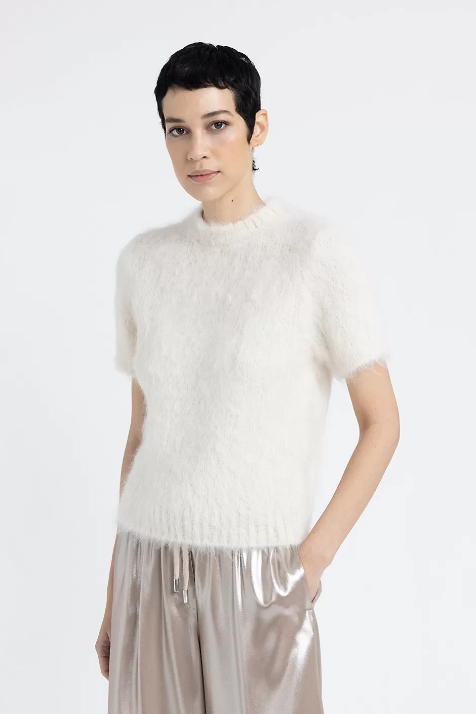 Maglieria | Peserico Maglia Maniche Corte In Filato Di Lana D'alpaca E Merino Bianco naturale