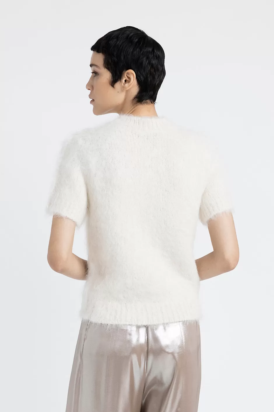 Maglieria | Peserico Maglia Maniche Corte In Filato Di Lana D'alpaca E Merino Bianco naturale